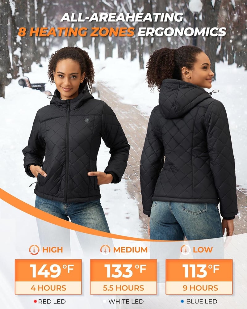 GOTOBI Store Quilted Heated Jackets for Women With 12V 18400mAh Battery Pack, Lightweight Coat for Cycling, Camping & Ice Skating - Image 2